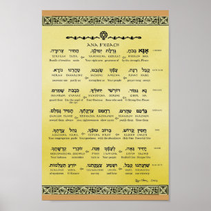 Poster Ana b"Koach ~ Hébreu ~ Anglais ~ Translitération