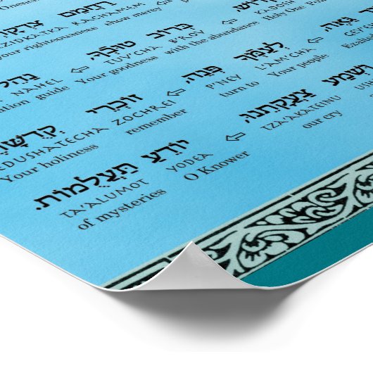 Poster Ana b"Koach ~ Hébreu ~ Anglais ~ Translitération (Coin)