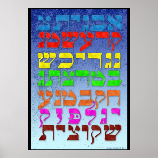 Poster Ana b"Koach ~ Lettres initiales ~ Couleurs de l'au (Devant)