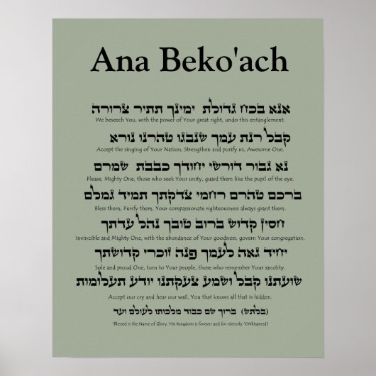Poster Ana Beko'ach - 42 lettre Nom de Dieu (Devant)