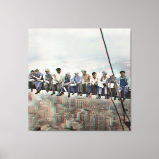 Poster Anaglyph 3D- Lunch atop Skyscraper New York Canvas Afdruk