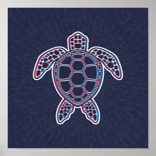 Poster Anaglyphe Rouge Et Bleu 3D Effet Glitch Tortue de (Devant)