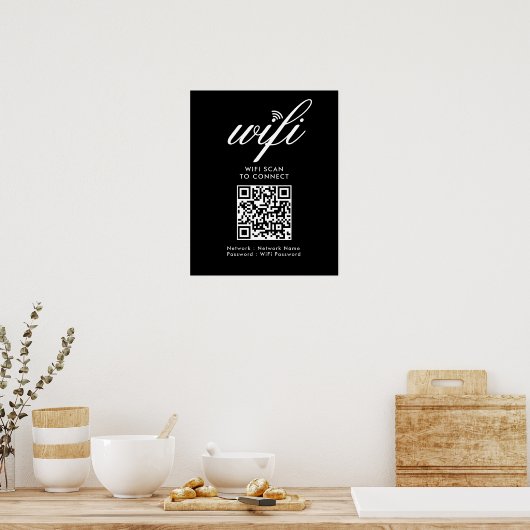 Poster Analyse Wi-Fi de code QR pour connecter le noir de (Cuisine)