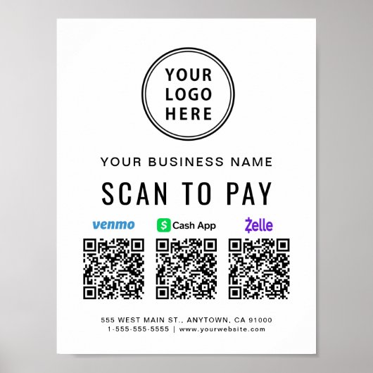 Poster Analyser pour payer Venmo Zelle CashApp Code QR Lo (Devant)
