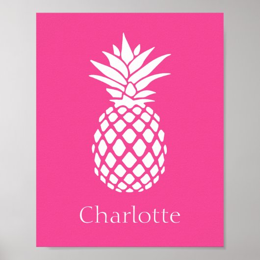 Poster Ananas blanc chic sur fond rose (Devant)