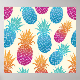 Poster Ananas coloré Arrière - plan jaune clair