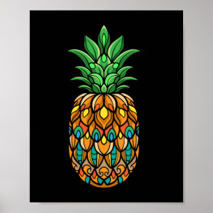 Poster ananas coloré-fruit-mandala-arts-isolé
