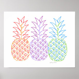 Poster Ananas coloré Line Art