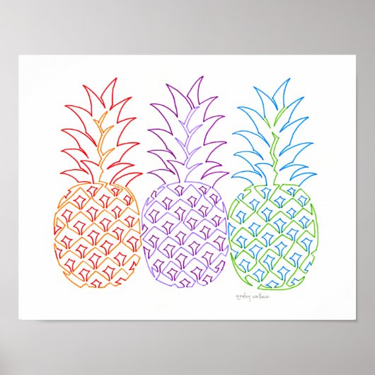 Poster Ananas coloré Line Art (Devant)