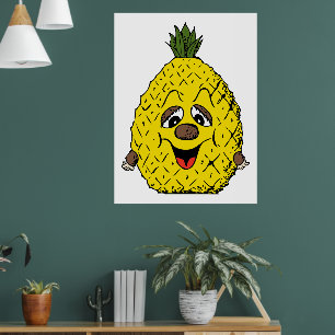Poster Ananas drôle de dessin animé visage Foodie, ZSSG