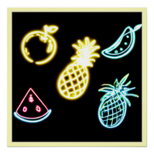 Poster Ananas et fruits tropicaux Neon