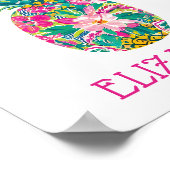 Poster Ananas Floral Tropical Rose et Vert (Coin)