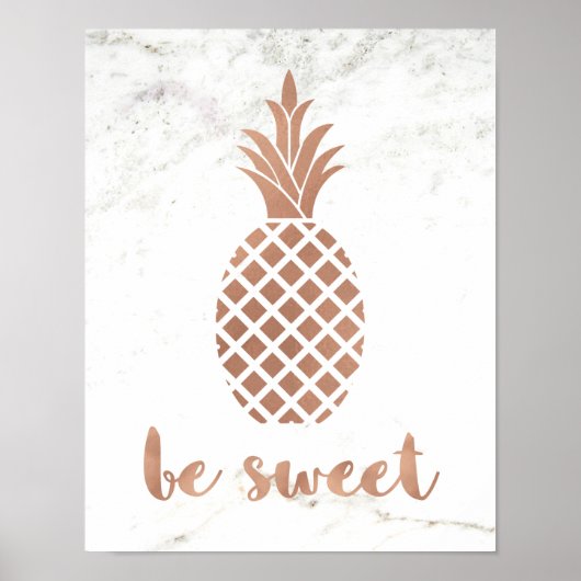 Poster Ananas rose rose sur Marbre blanc | Soyez doux (Devant)