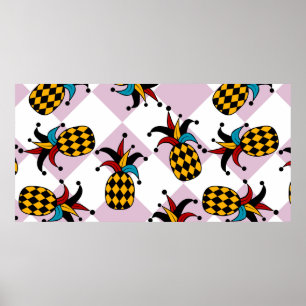 Poster Ananas stylisé. Arlequin casquette et rhombus. Mer