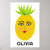 Poster Ananas Whimsical PERSONNALISÉ NOM DE BÉBÉ Art (Devant)