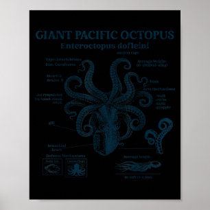 Poster Anatomie du poulpe géant du Pacifique océan mer bi