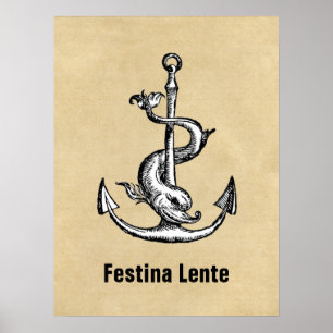 Poster Anchor and Dolphin - Festina Lente