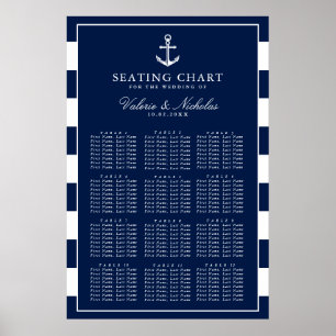 Poster Anchored   Nautical Wedding   Navy Seating Chart