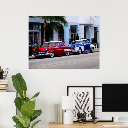 Poster Ancien à Ocean Drive Miami Beach (Bureau à domicile)