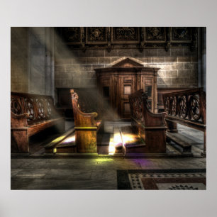 Poster Ancien banc de l'église en bois avec Kneeler