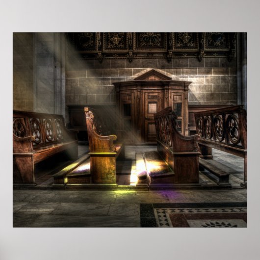 Poster Ancien banc de l'église en bois avec Kneeler (Devant)