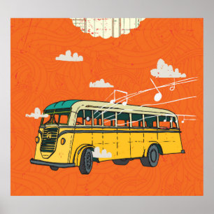 Poster Ancien Bus : Nuages Texture Fond