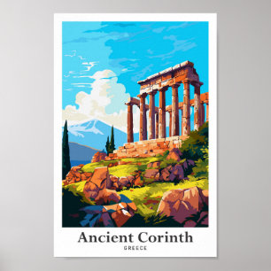 Poster Ancien Corinthe Grèce Voyage Illustration Vintage