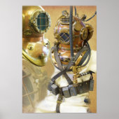 Poster Ancien costume et casque de plongée profonde (Devant)
