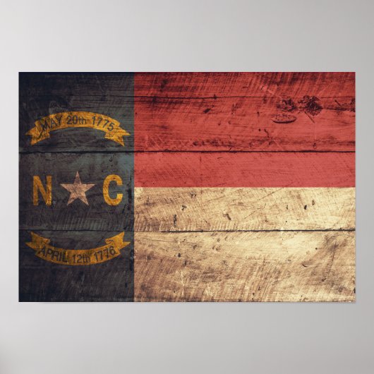 Poster Ancien drapeau de la Caroline du Nord en bois ; (Devant)