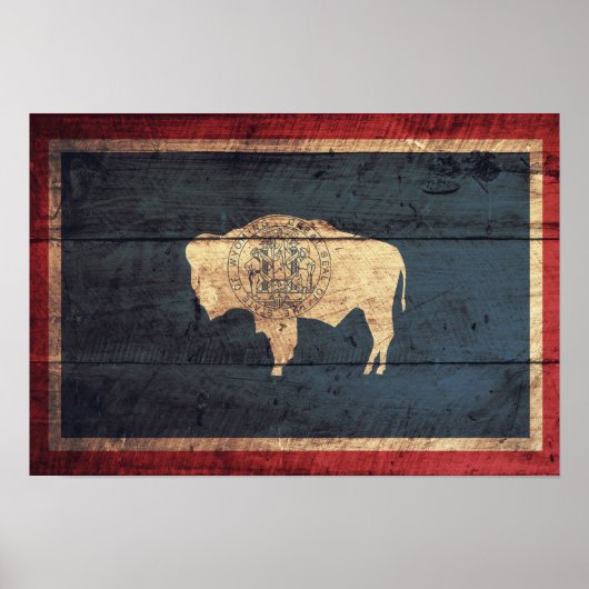 Poster Ancien drapeau du Wyoming au bois (Devant)