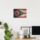 Poster Ancien Drapeau En Bois Ohio ; (Bureau à domicile)