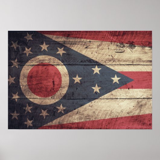 Poster Ancien Drapeau En Bois Ohio ; (Devant)