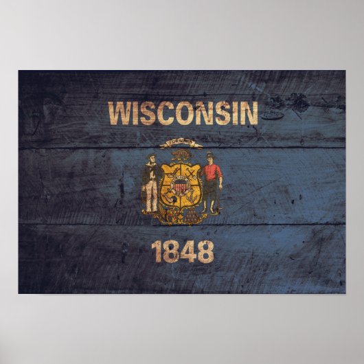Poster Ancien drapeau Wisconsin en bois (Devant)