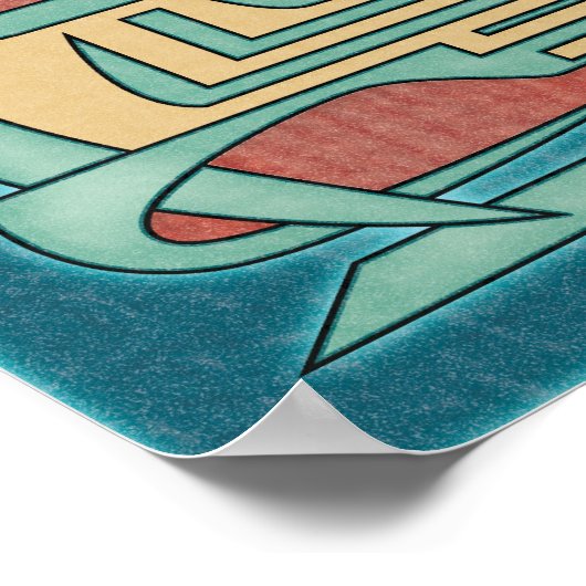 Poster Ancien Gardien - Vert & Rouge Géométrique Abstrait (Coin)