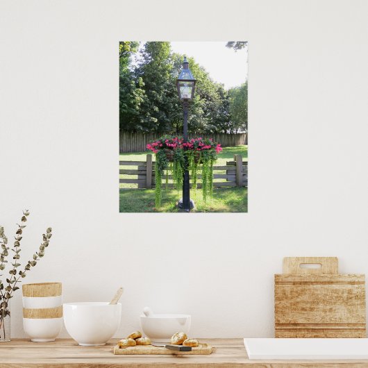 Poster Ancien lampadaire De Mode Avec Fleurs Suspendues (Cuisine)