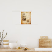 Poster Ancien navire et Windrose Compass Antique Carte (Cuisine)