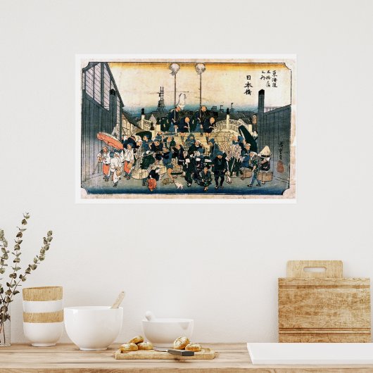 Poster Ancien pont japonais Ukiyo-e (Cuisine)