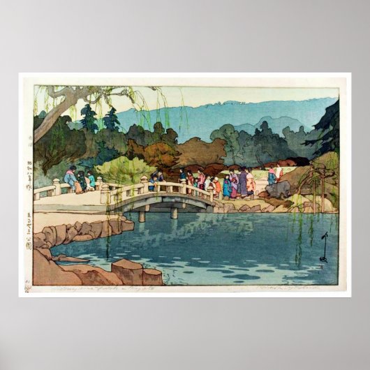 Poster Ancien pont japonais Ukiyo-e (Devant)