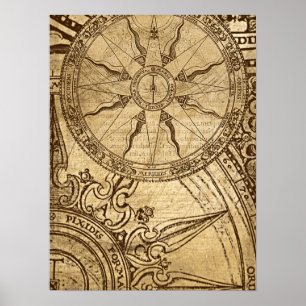 Poster Ancien Rose Compass