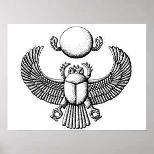 Poster Ancien Scarab égyptien noir et blanc