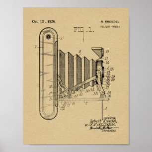 Poster Ancienne caméra pliante Dessin d'art breveté Impre