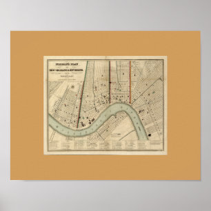 Poster Ancienne carte de la Nouvelle-Orléans, LA