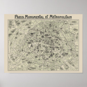 Poster Ancienne carte de Paris
