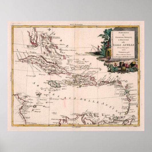 Poster Ancienne carte des Caraïbes (1785) Atlas des Antil (Devant)