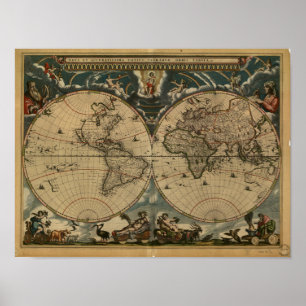 Poster Ancienne carte du monde - 1664