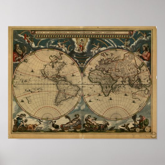 Poster Ancienne carte du monde - 1664 (Devant)
