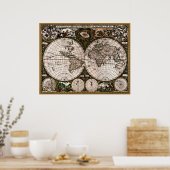 Poster Ancienne carte du monde restaurée n° 3 (Cuisine)