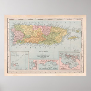 Poster Ancienne carte Porto Rico (1912)