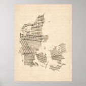 Poster Ancienne feuille de musique Carte du Danemark (Devant)