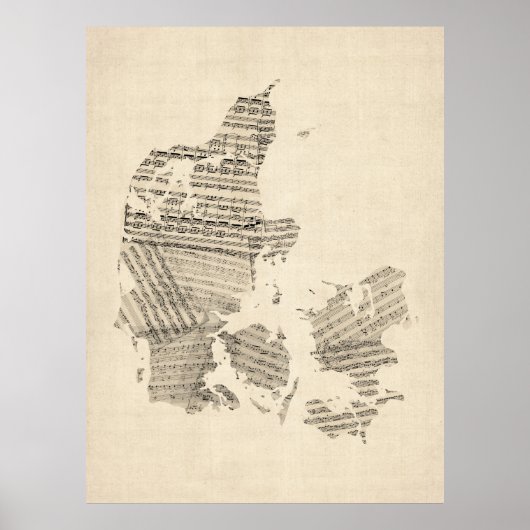 Poster Ancienne feuille de musique Carte du Danemark (Devant)